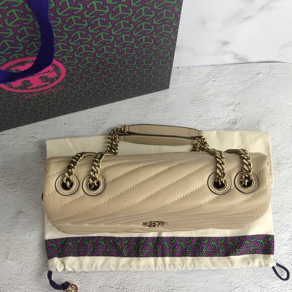 NWT Tory Burch Kira Chevron Large Convertible Should bag in light beg - Picture 7 of 13
